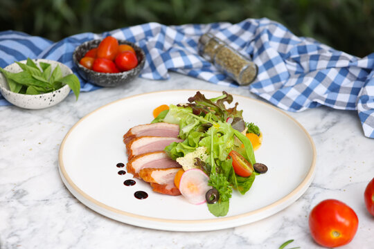 Naklejki Gourmet salad dish modern restaurant food photography bright setting close-up culinary art