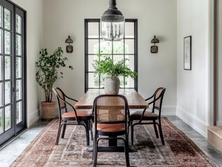 Modern Farmhouse Dining Room with Vintage Accents 
