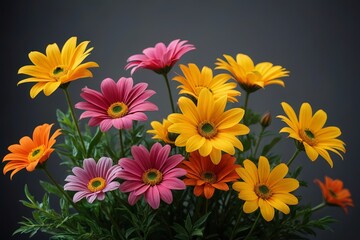 Fototapeta premium brightly colored flowers in a vase on a dark background