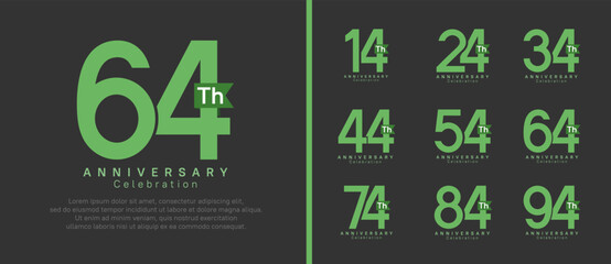 anniversary logo set. vector design green color with ribbon can be use for celebration event