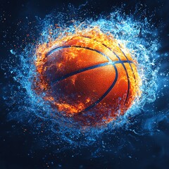 Fototapeta premium A dynamic image of a basketball engulfed in fiery flames and water, symbolizing energy and passion in the sports world. Perfect for athletic-themed projects and promotions.