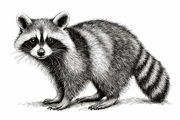 Fototapeta premium a Raccoon vintage line art illustration on a white background.,.