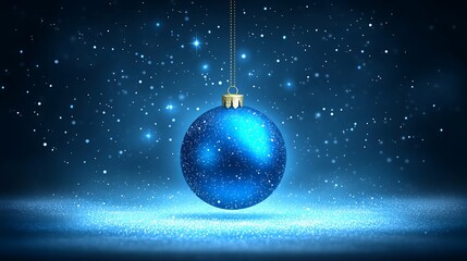Blue bauble hangs, sparkling night