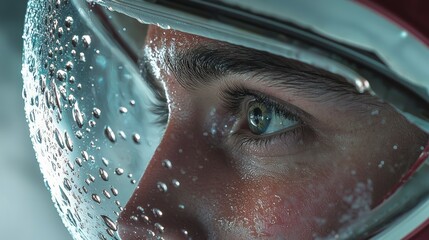 Astronaut Closeup  Water Droplets on Visor  Space Reflection  Human Eye