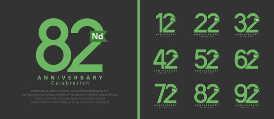 anniversary logo set. vector design green color with ribbon can be use for celebration event