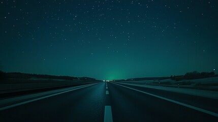 Fototapeta premium A long asphalt road under a vast dark starry sky
