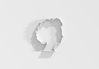 Young woman face side view icon. Elegant silhouette of a female head. Avatar profile sign. 3D render