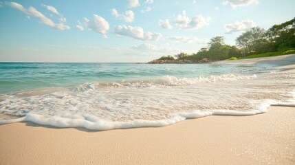 Serene Beach Scene  Tranquil Ocean Waves on Sandy Shore