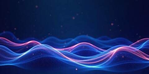 Abstract Blue and Pink Waves Flowing Across a Dark Background, Representing Digital Data Streams and Energy