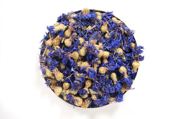 Dried organic Cornflower Tea Stock Photo on white background