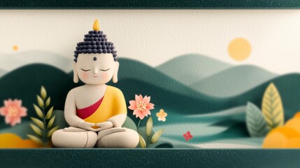 Serene Buddha Statue  Peaceful Landscape  Meditation  Tranquility  Asian Art