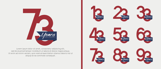 anniversary logotype set. vector design red color with blue ribbon can be use for celebration event