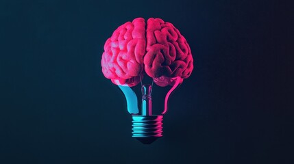 Brain Concept Designed as a Light Bulb Symbolizing Creativity and Innovative Ideas on a Dark Background