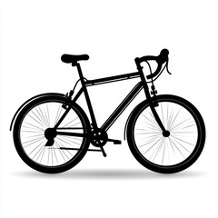 Obraz premium Black and white illustration of a bicycle on a white background. The bicycle is shown in profile view, and it has thin tires. The image is simple and