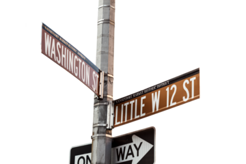 Washington Street and Little West 12th street signs. Meatpacking district. Transparent background.