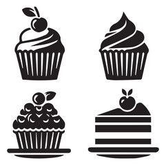 Cupcake and Dessert Different 4 Silhouette Vector on a White Background