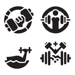 Different type Gym and Exercise Icons Silhouette Vector on a White Background
