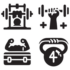 Gym and Exercise Icons Different 4 Silhouette Vector on a White Background