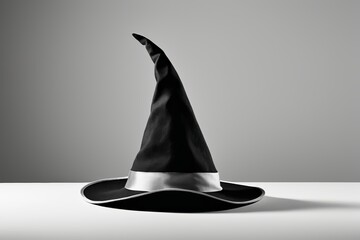 Fototapeta premium arafed black and white photograph of a witch hat on a table