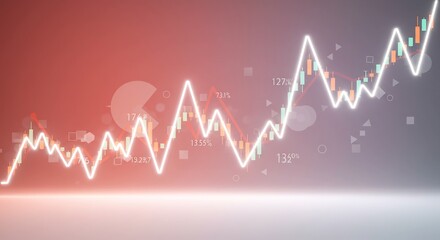 Dynamic upward trending graph glows brightly against a soft red and gray background. AI Generated