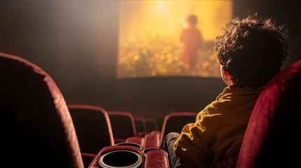 Child Watching Movie in Cinema  Dark Theater  Entertainment