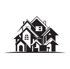 Stylized Black and White Real Estate Property Icon Silhouettes