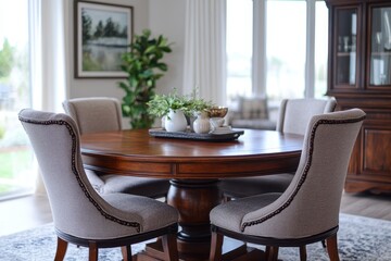 Beautifully set dining table with autumn decor and bright orange flowers in a cozy home during the fall season