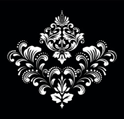 Damask graphic ornament. Floral design element. Black and white vector pattern.