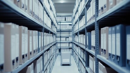 Fototapeta premium Organized archive with rows of documentation, files and folders