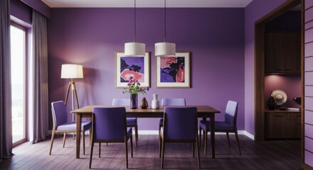 Fototapeta premium soft purple vivid Dining Room design Contemporary Ryokan decor