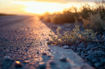 Desert flora emerges at sunset roadside landscape nature photography wilderness close-up growth resilience