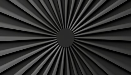 Obraz premium Abstract monochrome background with radiating dark gray lines converging towards a central black circle. The texture is subtly embossed, creating a