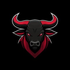A fierce black bull head logo with sharp red horns and glowing eyes