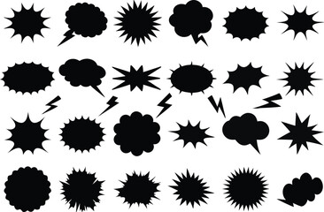 Speech Text Bubble Vector Bundel, Silhouette of Comic Boom Shapes, speech bubbles, and jagged bursts. Perfect for graphic design, comics, pop art, and creative projects.