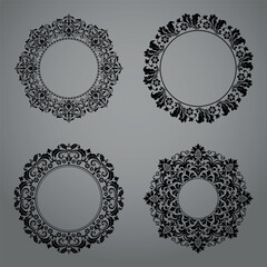 Set of decorative frames Elegant vector element for design in Eastern style, place for text. Floral black and gray borders. Lace illustration for invitations and greeting cards