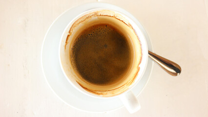 Top view of black coffee in a cup