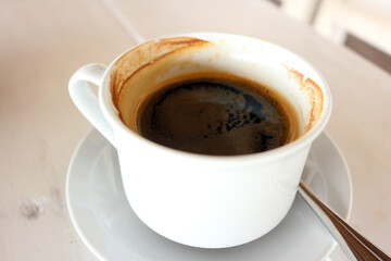 Top view of black coffee in a cup
