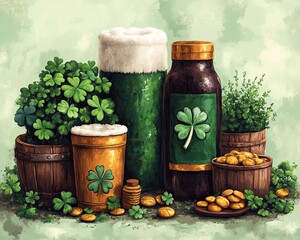 Refreshing green beverage with clovers for Sr\t. Patrick's day