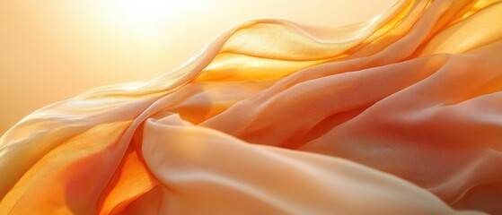 Obraz premium Golden silk fabric waves in soft light creating a warm and luxurious texture with a flowing dynamic design for elegant backgrounds and artistic overlays
