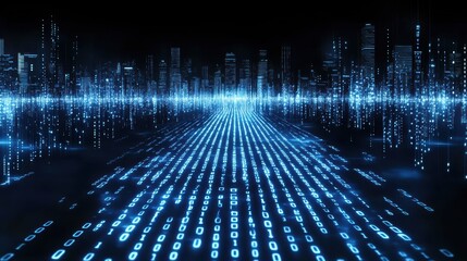Digital data flow visualization urban environment 3d graphics high-tech landscape futuristic concept
