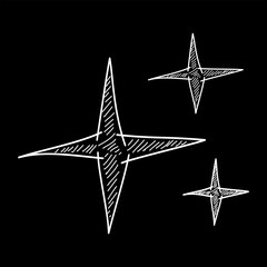 Doodle sparkle star, winkling stars. Shine icon, Clean star icon. isolated on black background. vector illustration