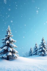 Fototapeta premium Serene Winter Landscape Snow-Covered Evergreens Under a Light Blue Sky with Gentle Snowfall