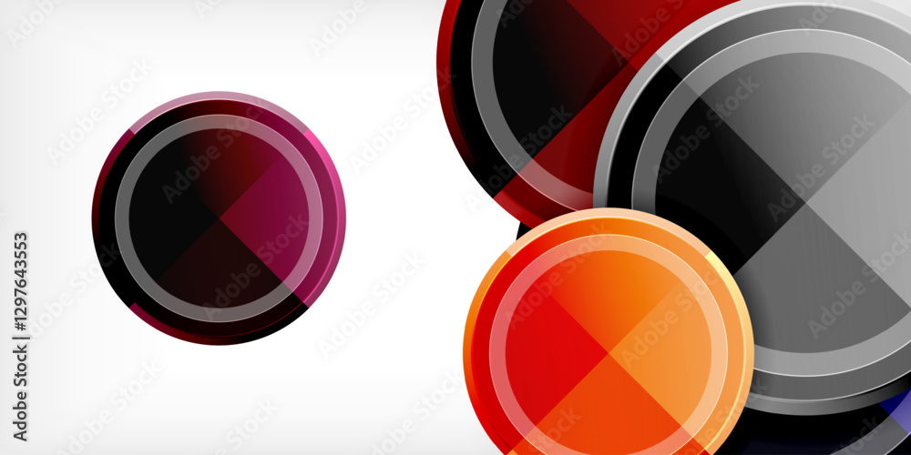 Poster abstract background - multicolored circles, trendy minimal geometric design, vector illustration