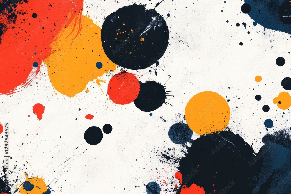 Poster Colorful abstract paint splatters create a dynamic composition on a light background capturing artistic expression and creativity in visual art