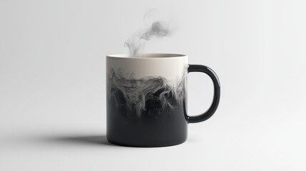 Warm beverage sits in a white mug on a table illuminated by soft morning light in a tranquil indoor space