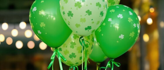 Festive Green Balloons with Shamrock Pattern for St. Patrick Day Celebration, for Holiday Decorations and Irish Party Themes