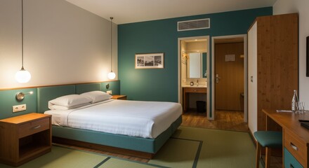 Fototapeta premium retro minimalist Hotel Room design Rustic Japandi decor