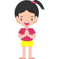 Songkran festival thai kid Traditional enjoy splashing water Thailand Traditional Illustration flat