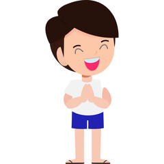 Songkran festival thai kid Traditional enjoy splashing water Thailand Traditional Illustration flat