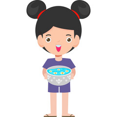 Songkran festival thai kid Traditional enjoy splashing water Thailand Traditional Illustration flat